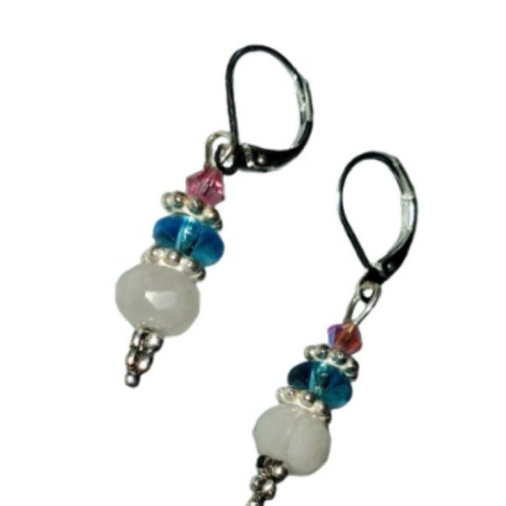 Sweel Littyle Rose Quartz And VintageCrystal Earrings About 1 1/2"